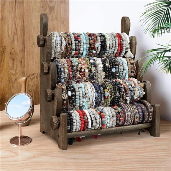 4Tier Wooden Bracelet Holder,Bangle Watch Necklace Display Storage JewelryHolder - Picture 6 of 6